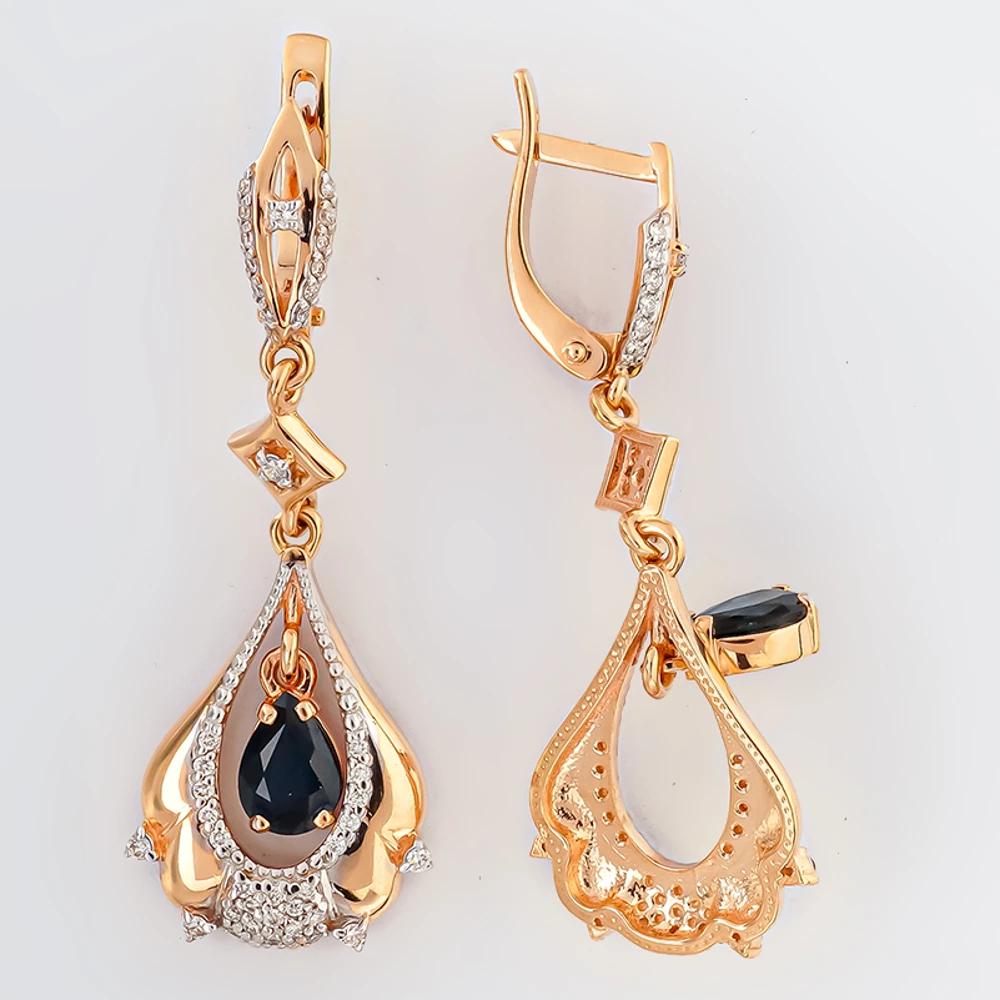 Серьги с сапфиром из красного золота 585 пробы 1