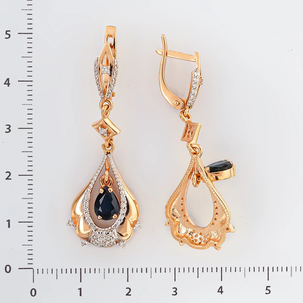 Серьги с сапфиром из красного золота 585 пробы 2