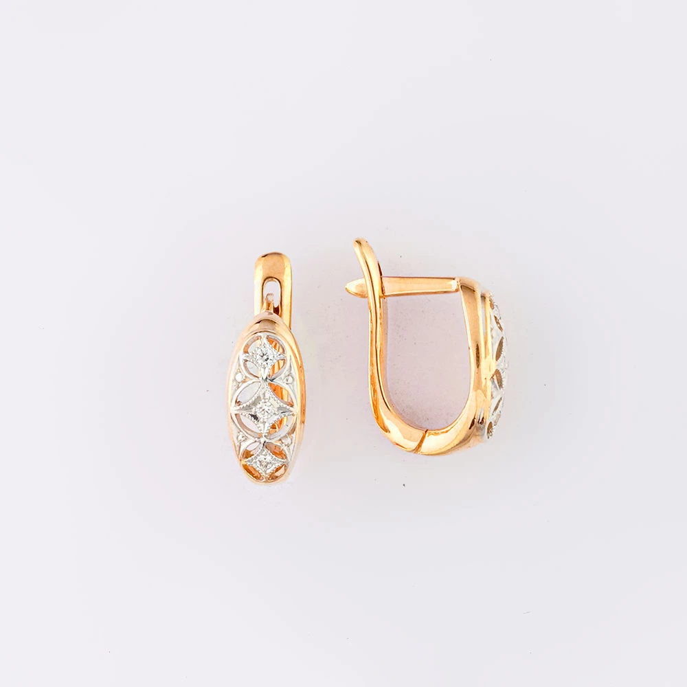 Серьги с фианитом из красного золота 585 пробы 1