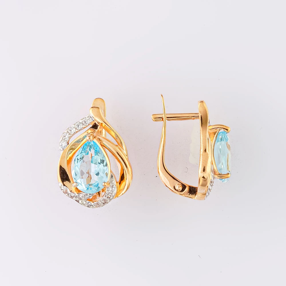 Серьги с топазом из красного золота 585 пробы 1