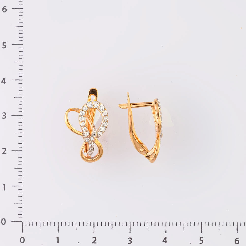 Серьги с фианитом из красного золота 585 пробы 2