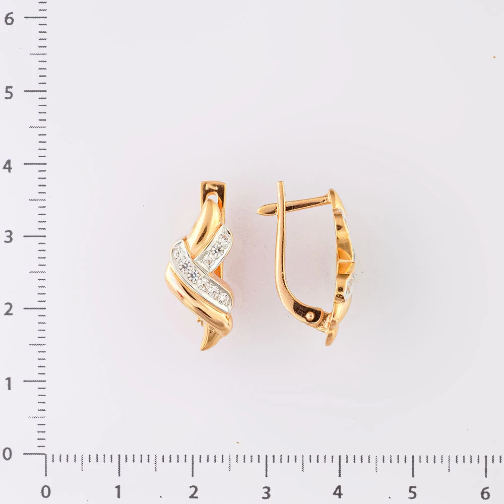 Серьги с фианитом из красного золота 585 пробы 2