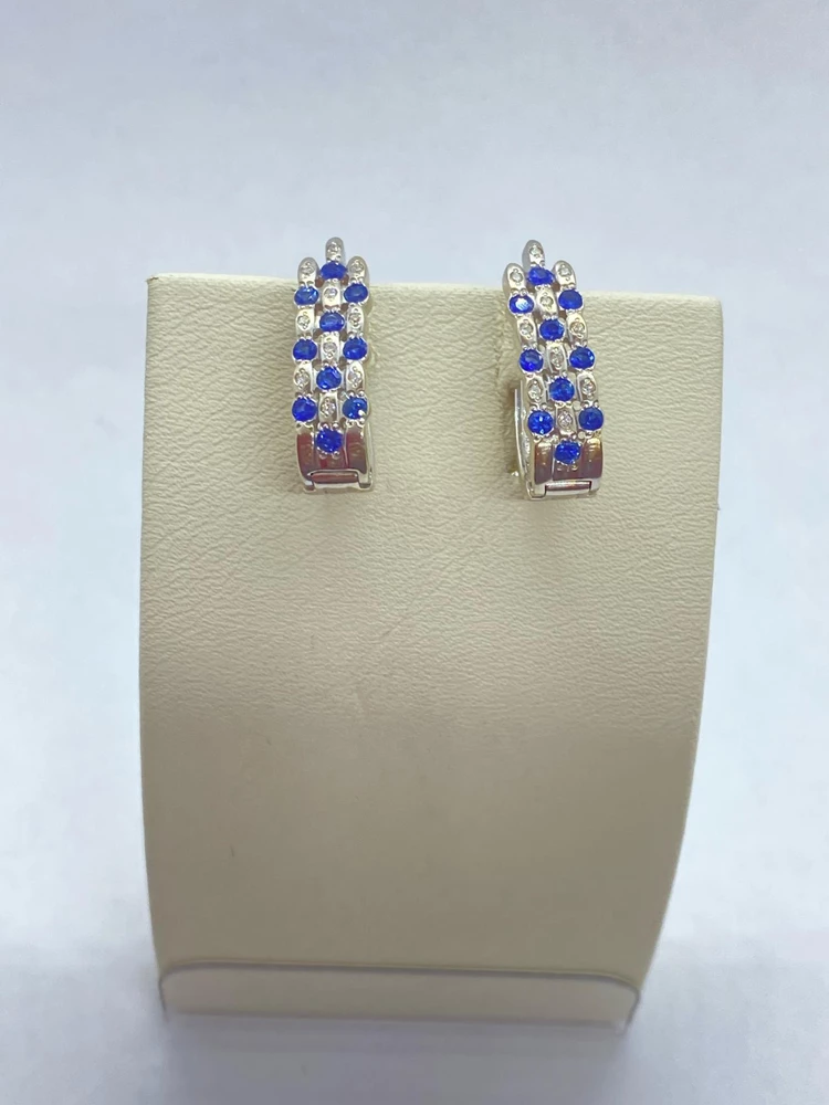 Серьги с сапфиром из белого золота 585 пробы 1