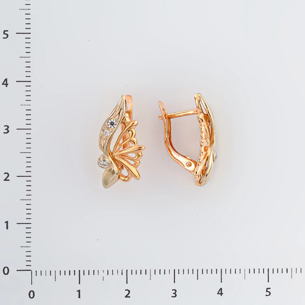 Серьги с фианитом из красного золота 585 пробы 2