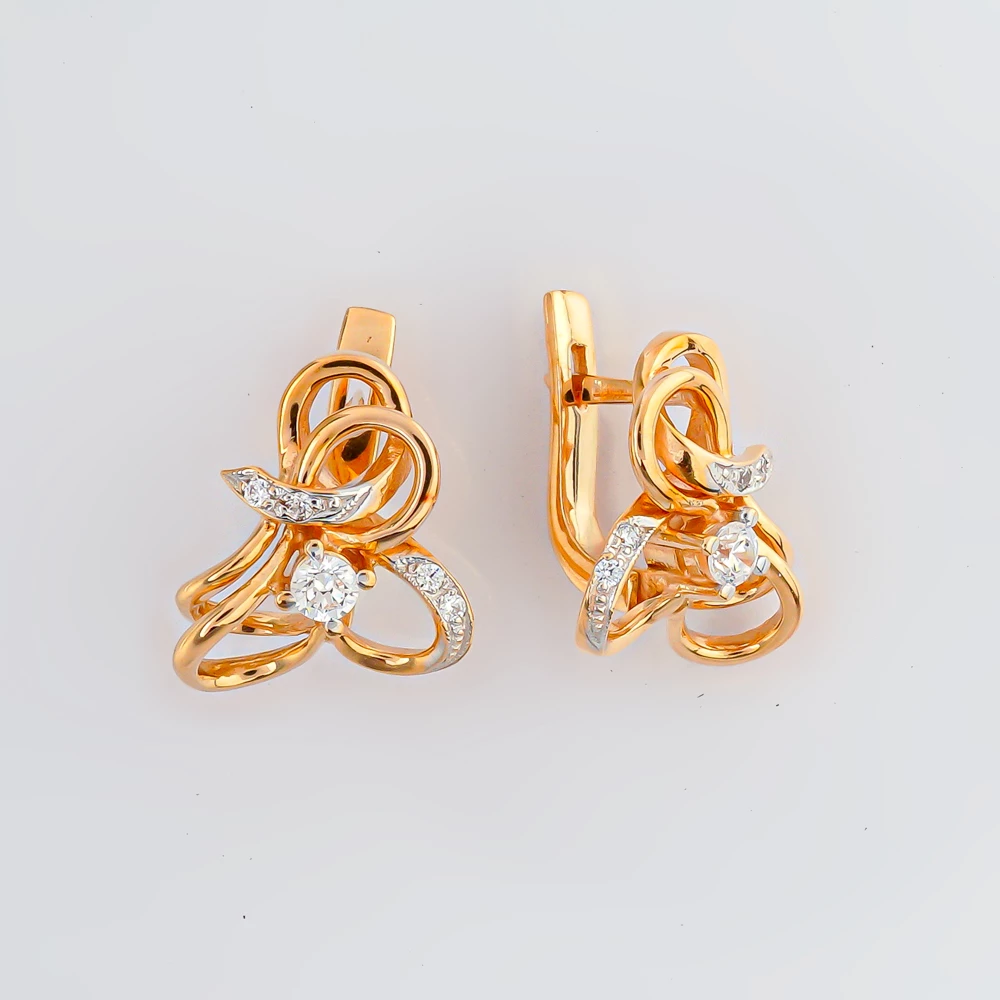 Серьги с фианитом из красного золота 585 пробы 1
