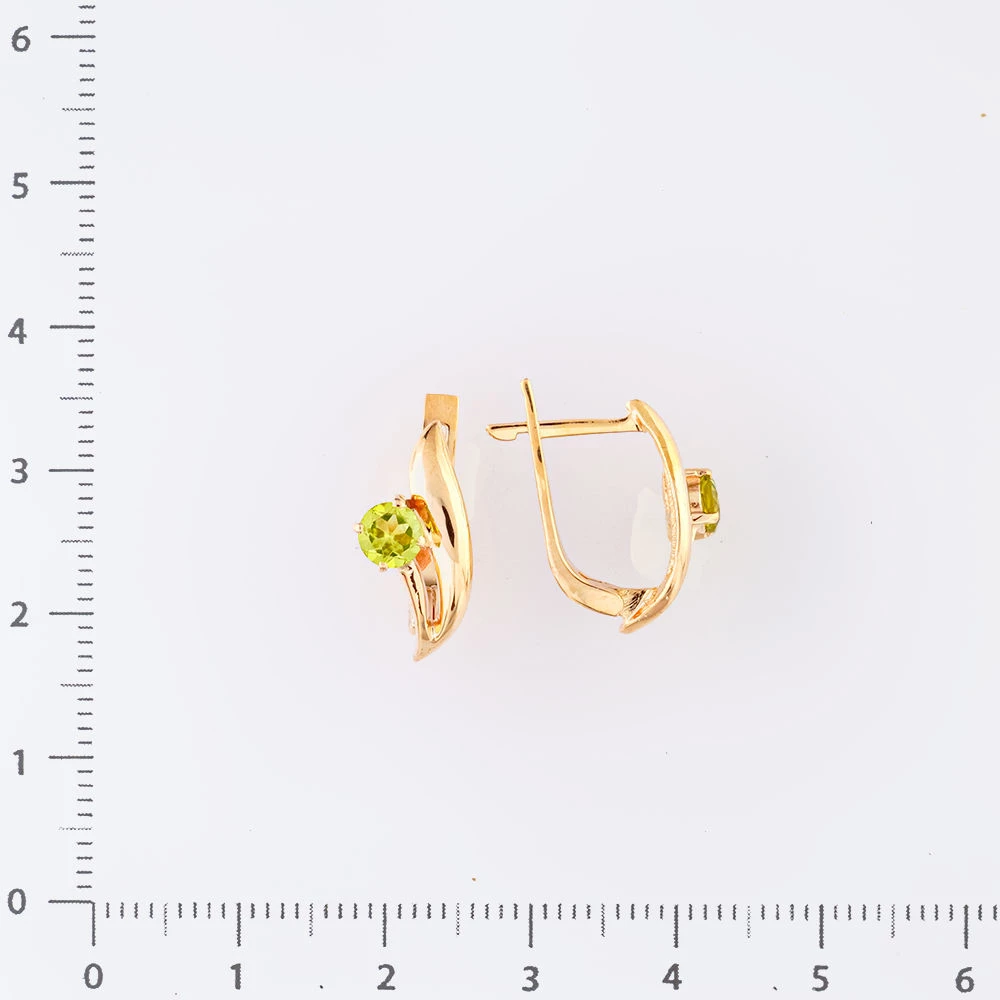 Серьги с хризолитом из красного золота 585 пробы 2