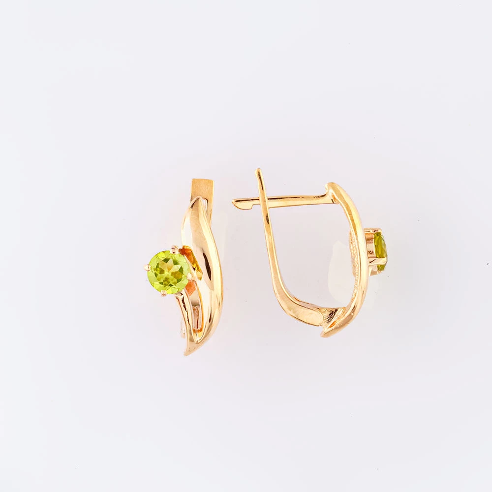Серьги с хризолитом из красного золота 585 пробы 1