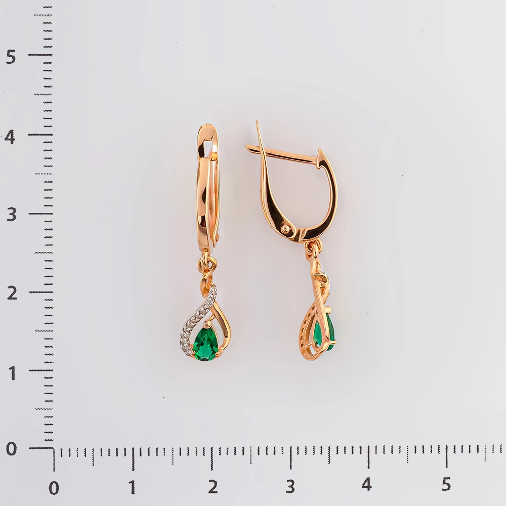 Серьги с изумрудом синтетическим из красного золота 585 пробы 2