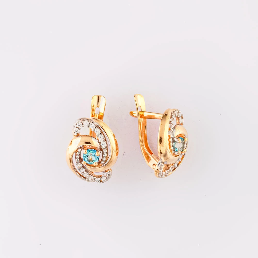 Серьги с фианитом из красного золота 585 пробы 1