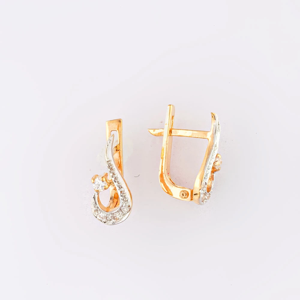 Серьги с фианитом из красного золота 585 пробы 1