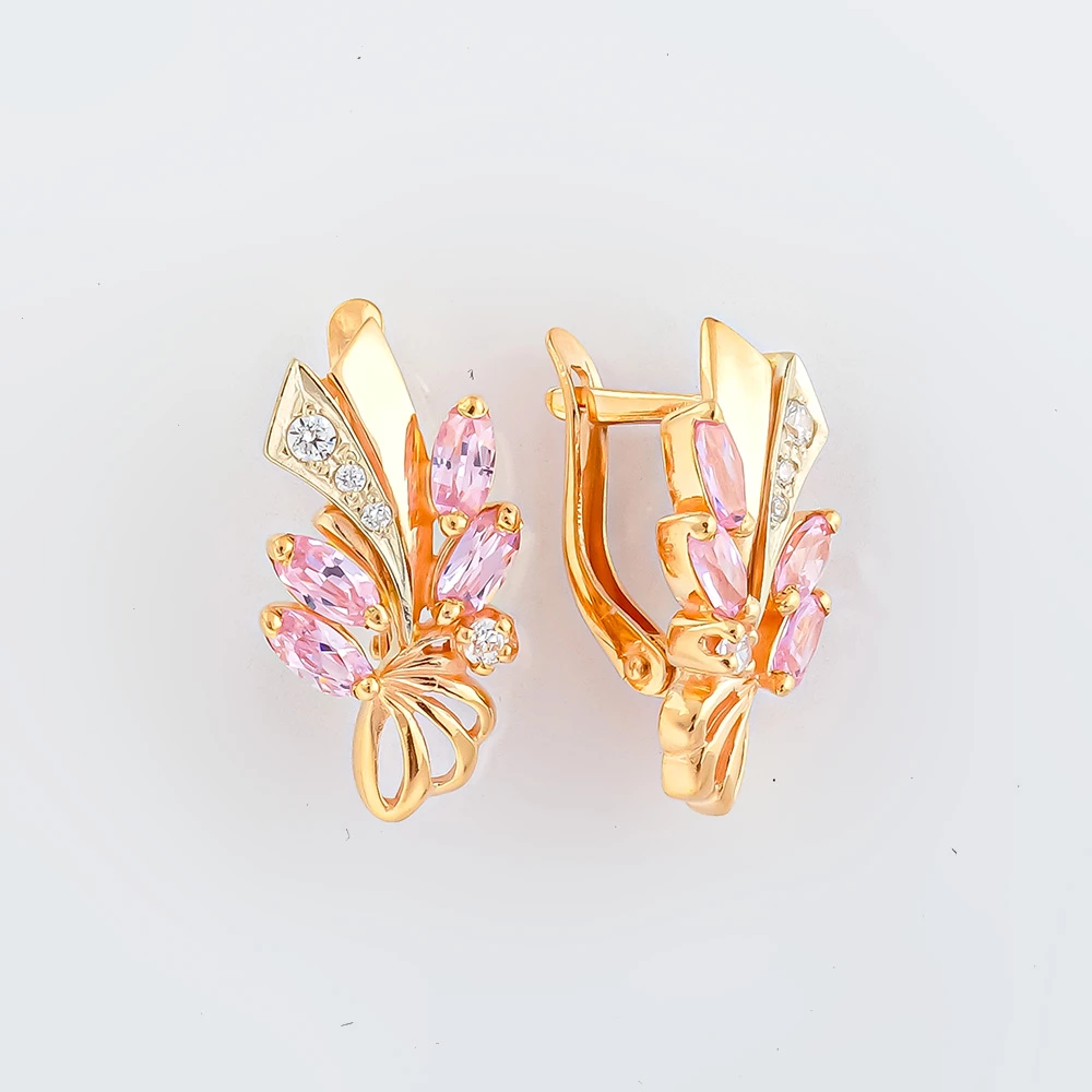 Серьги с фианитом из красного золота 585 пробы 1