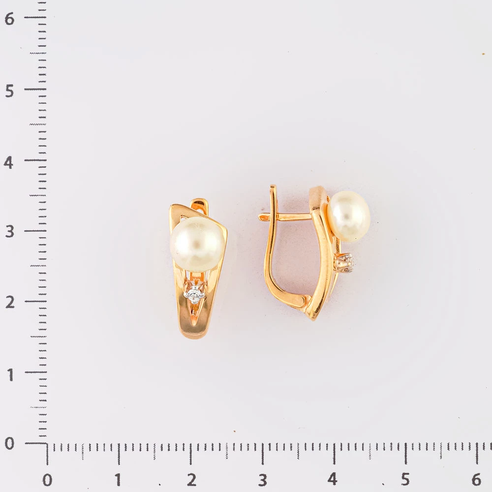 Серьги с культивированным жемчугом из красного золота 585 пробы 2
