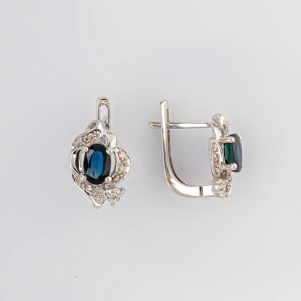 Серьги с сапфиром из белого золота 585 пробы 1