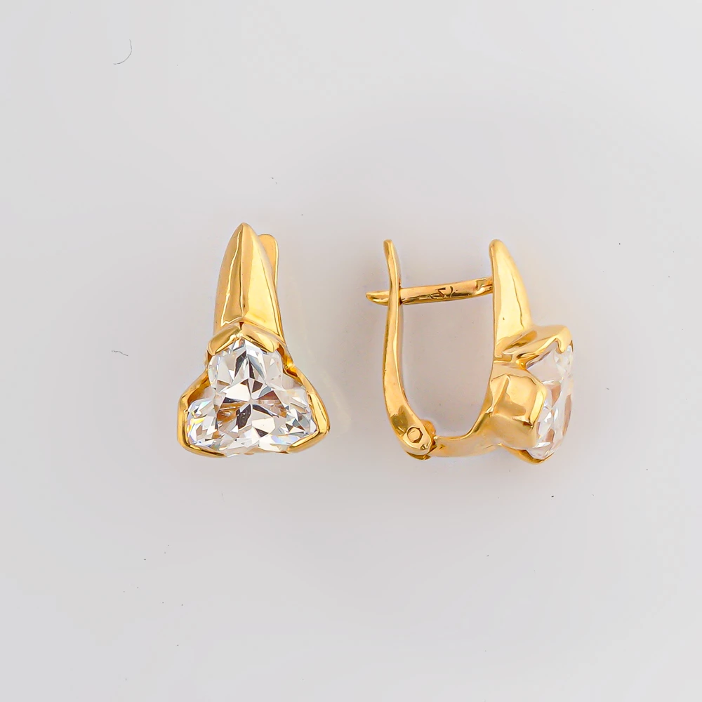 Серьги с фианитом из желтого золота 585 пробы 1