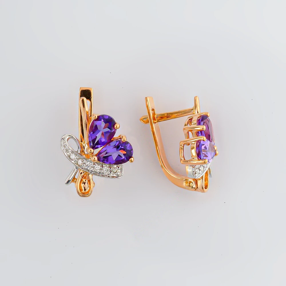 Серьги с аметистом из красного золота 585 пробы 1