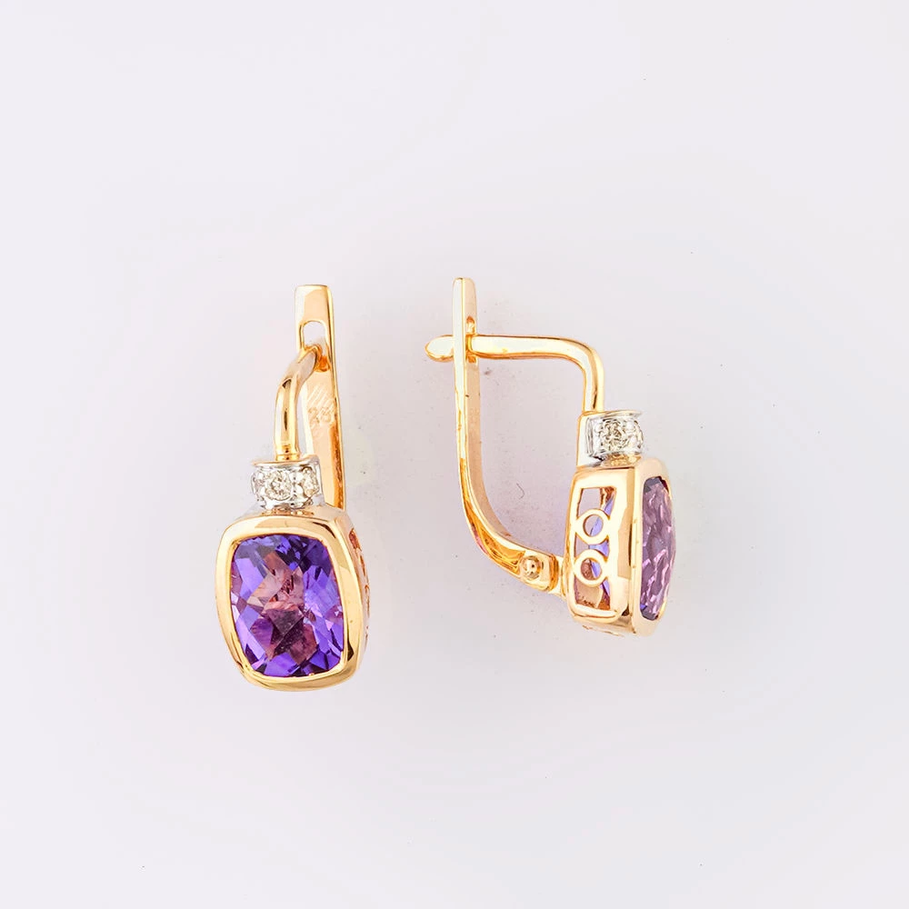 Серьги с аметистом из красного золота 585 пробы 1
