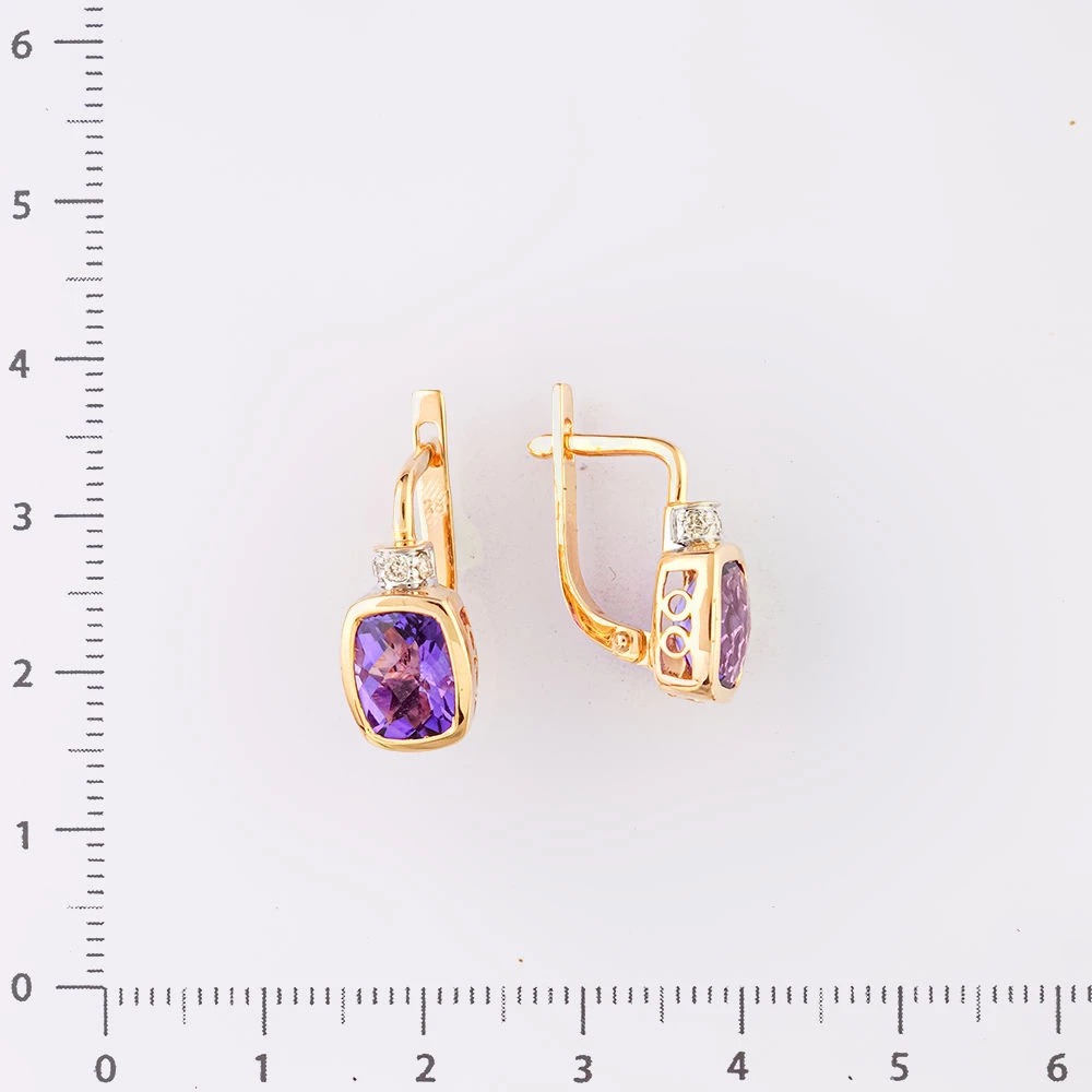 Серьги с аметистом из красного золота 585 пробы 2