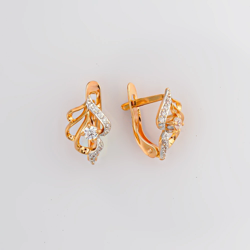 Серьги с фианитом из красного золота 585 пробы 1