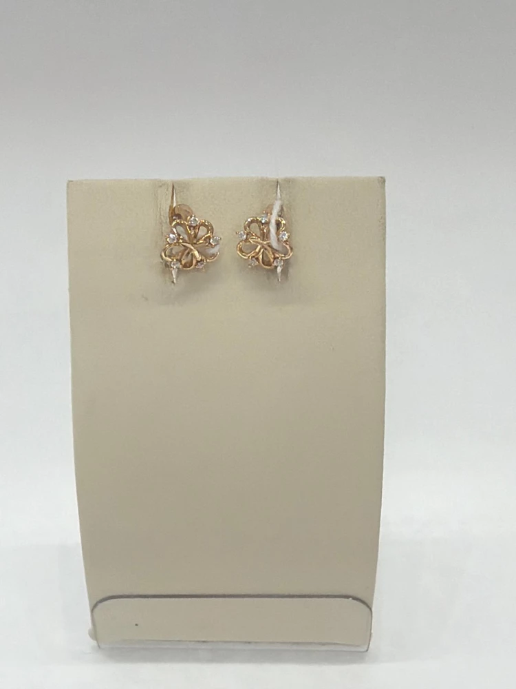 Серьги с фианитом из красного золота 585 пробы 1