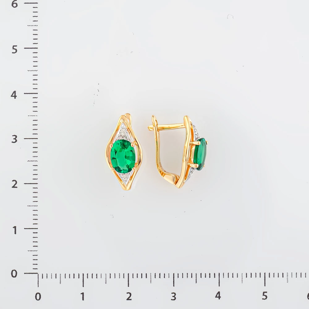 Серьги с изумрудом синтетическим из красного золота 585 пробы 2