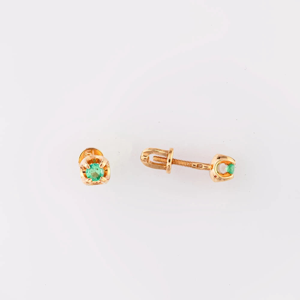 Серьги с изумрудом из красного золота 585 пробы 1