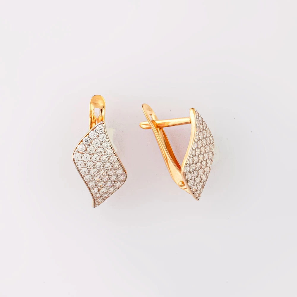 Серьги с фианитом из красного золота 585 пробы 1
