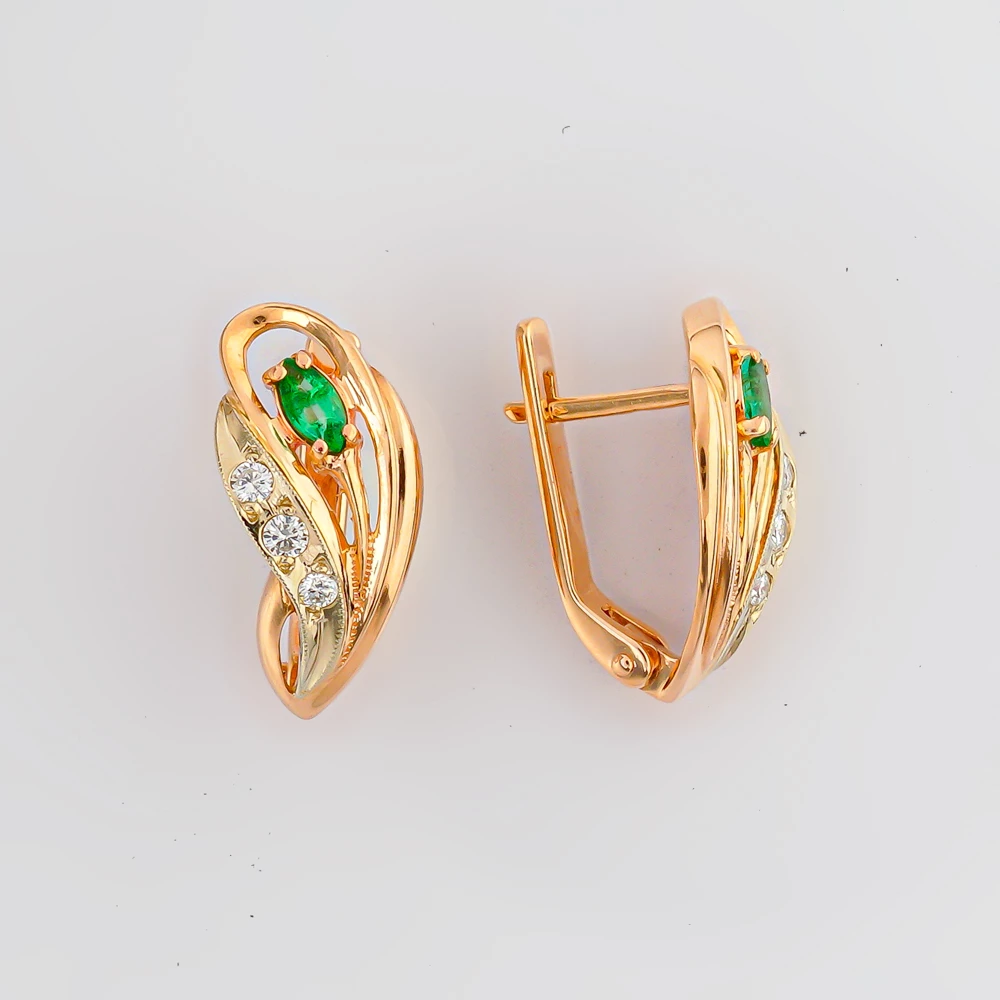 Серьги с изумрудом из красного золота 585 пробы 1