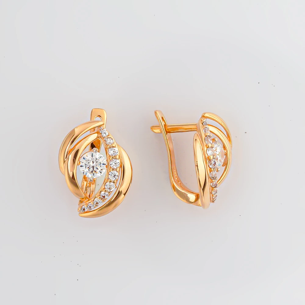 Серьги с фианитом из красного золота 585 пробы 1