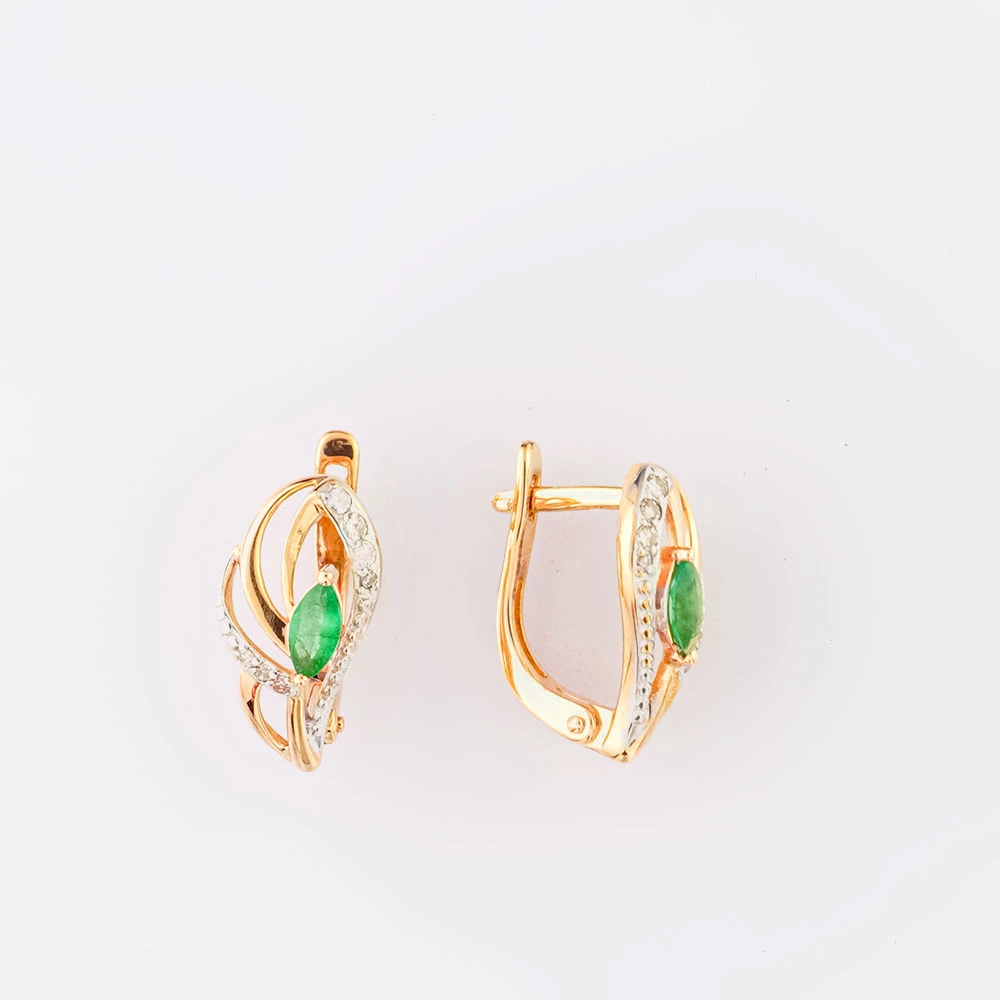 Серьги с изумрудом из красного золота 585 пробы 1
