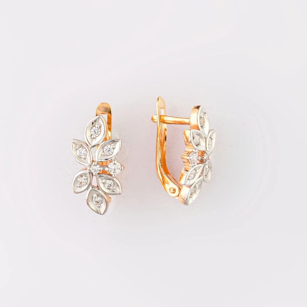 Серьги с фианитом из красного золота 585 пробы 1