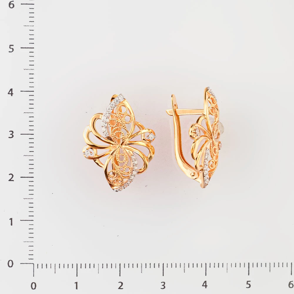 Серьги с фианитом из красного золота 585 пробы 2