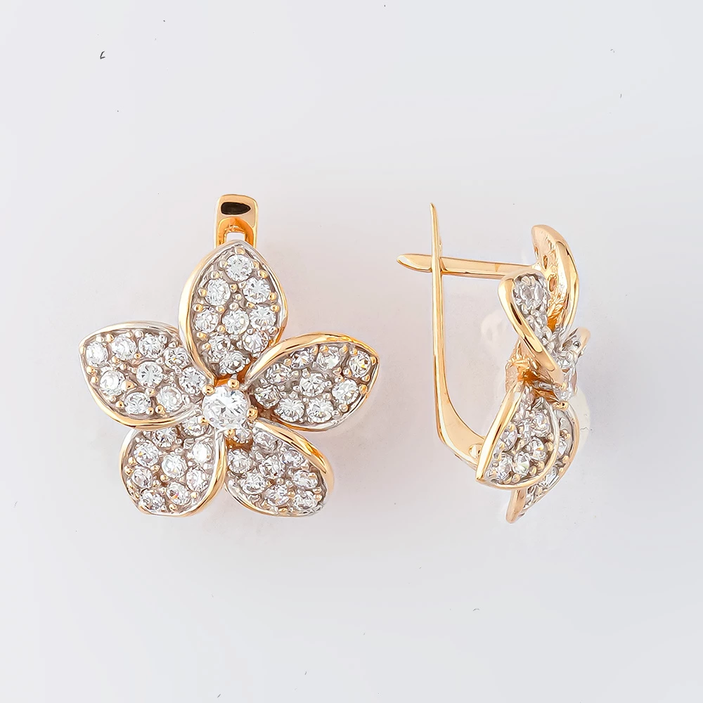 Серьги с фианитом из красного золота 585 пробы 1