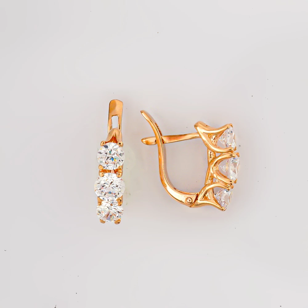 Серьги с фианитом из красного золота 585 пробы 1