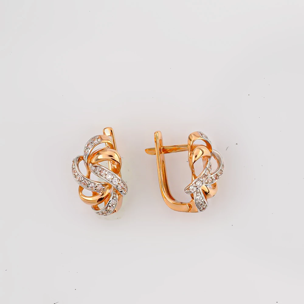 Серьги с фианитом из красного золота 585 пробы 1