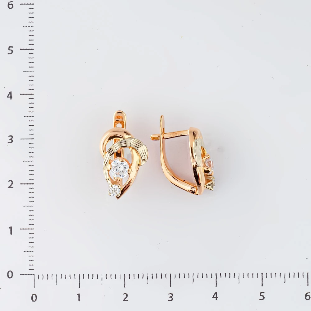 Серьги с фианитом из красного золота 585 пробы 2