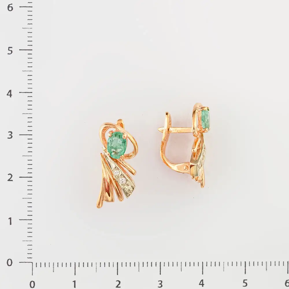 Серьги с изумрудом из красного золота 585 пробы