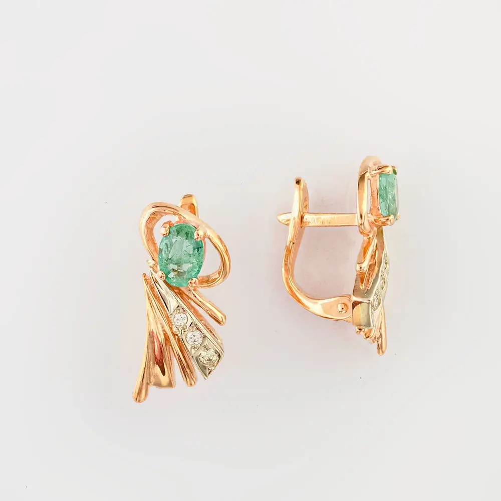 Серьги с изумрудом из красного золота 585 пробы