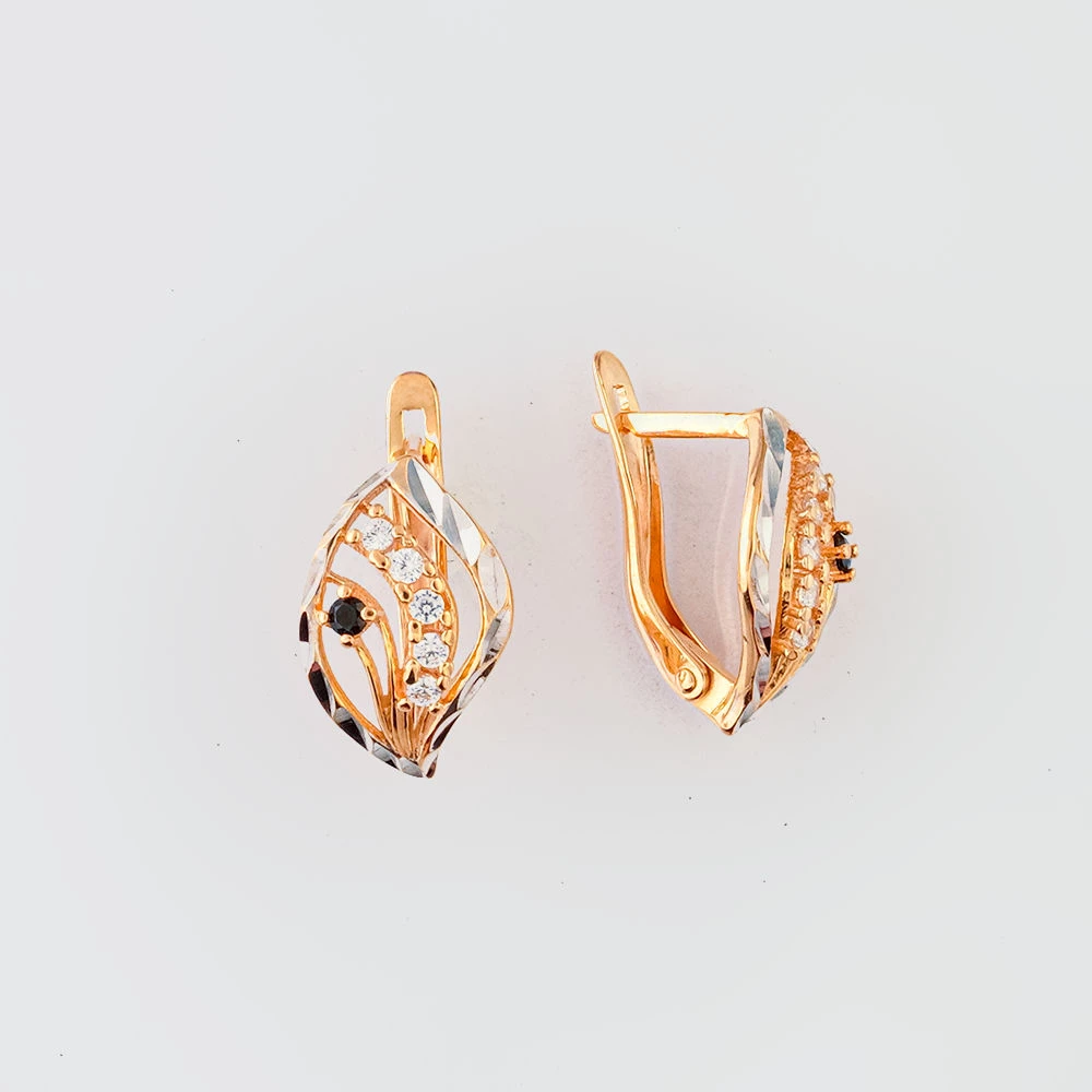 Серьги с фианитом из красного золота 585 пробы 1