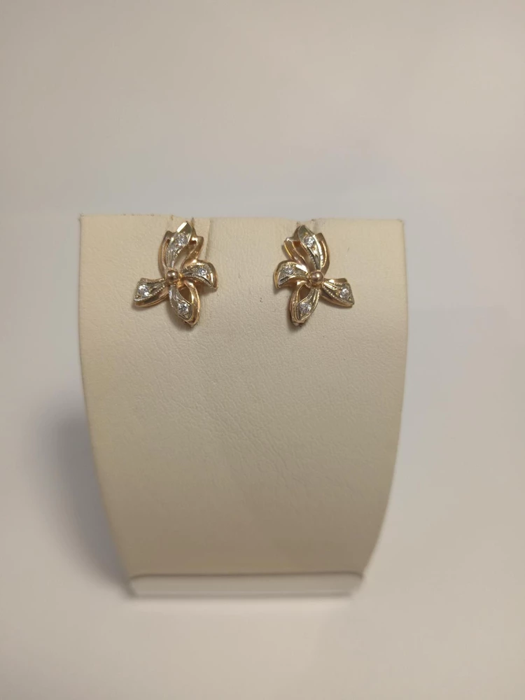 Серьги с фианитом из красного золота 585 пробы 1