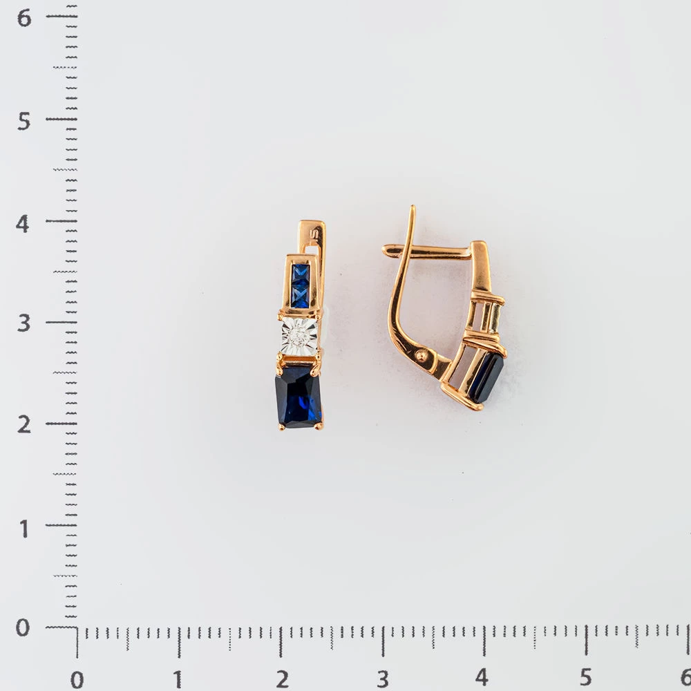 Серьги с сапфиром синтетическим из красного золота 585 пробы