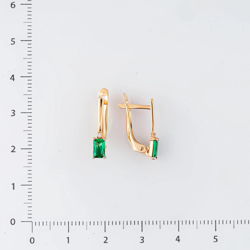 Серьги с изумрудом синтетическим из красного золота 585 пробы 2
