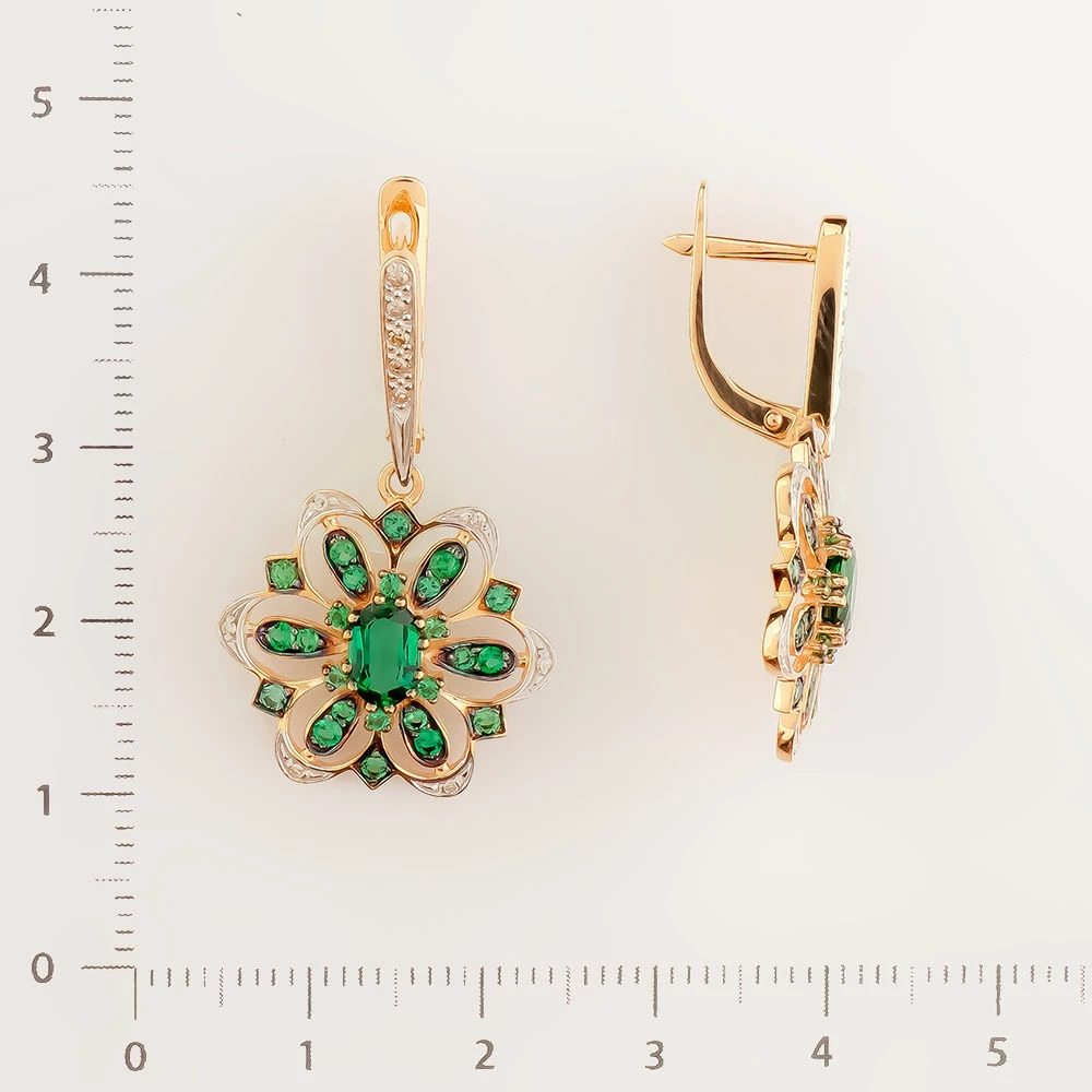 Серьги с изумрудом синтетическим из красного золота 585 пробы 2