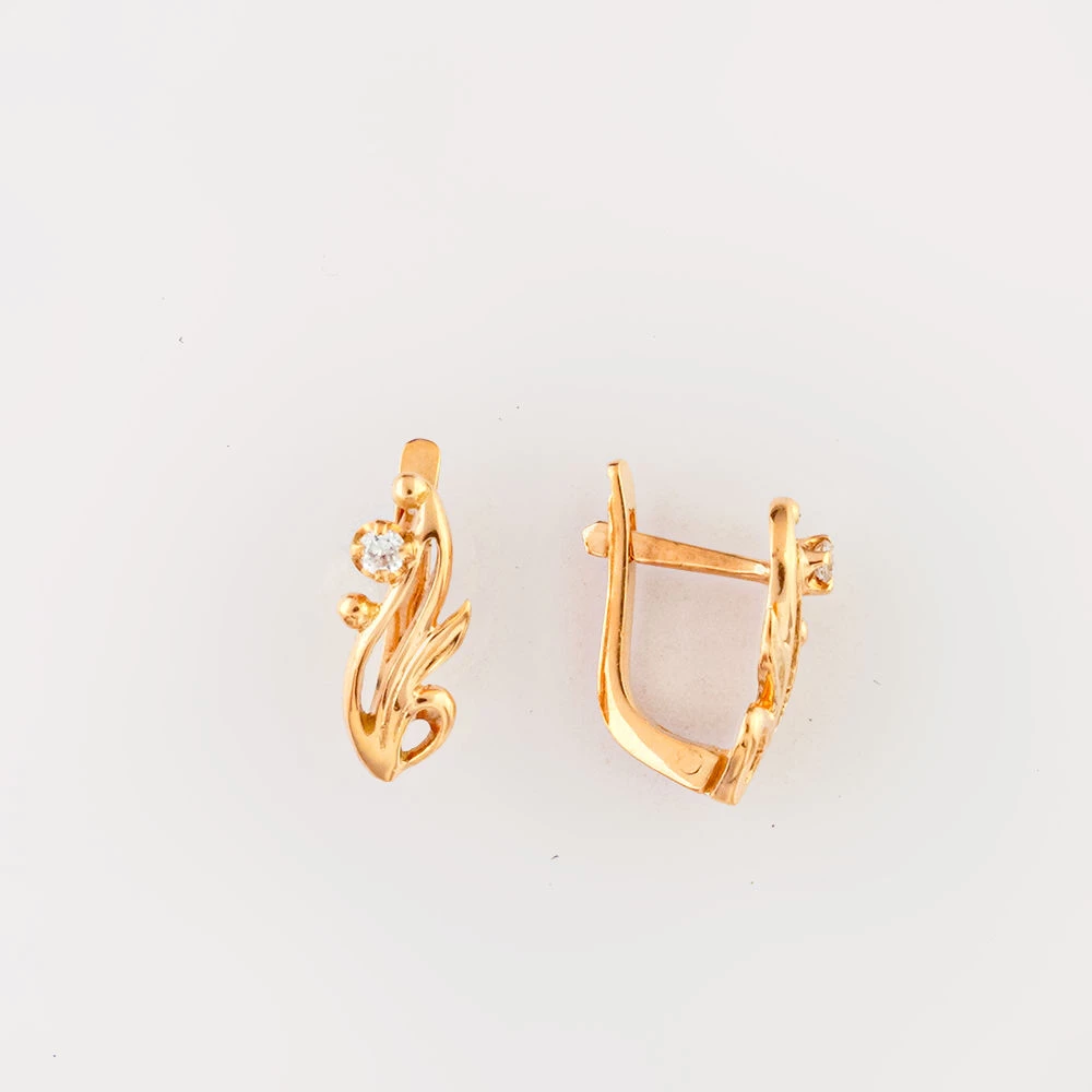 Серьги с фианитом из красного золота 585 пробы 1