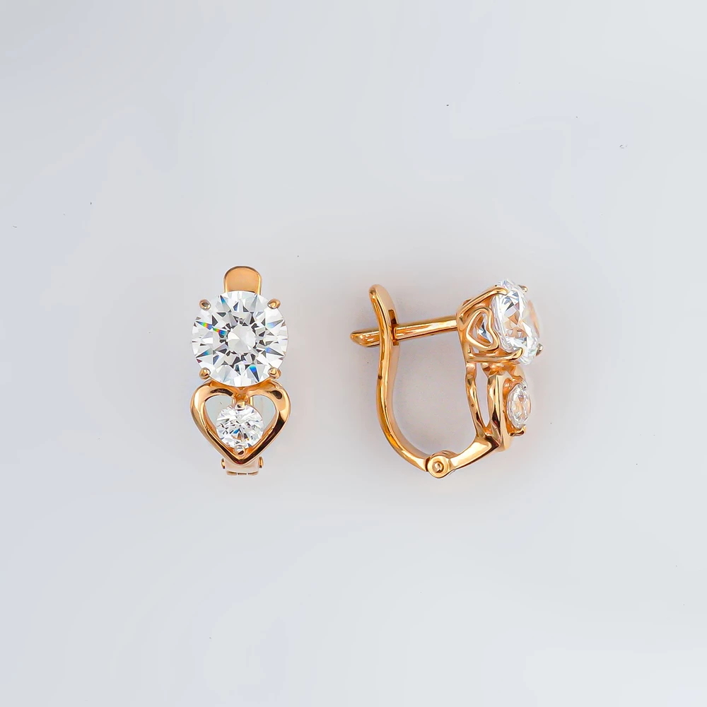 Серьги с фианитом из красного золота 585 пробы 1