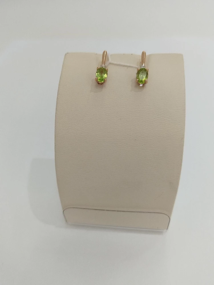 Серьги с хризолитом из красного золота 585 пробы 1