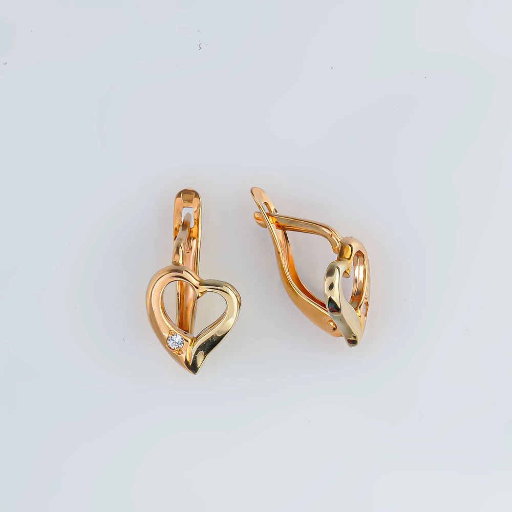 Серьги с фианитом из красного золота 585 пробы 1