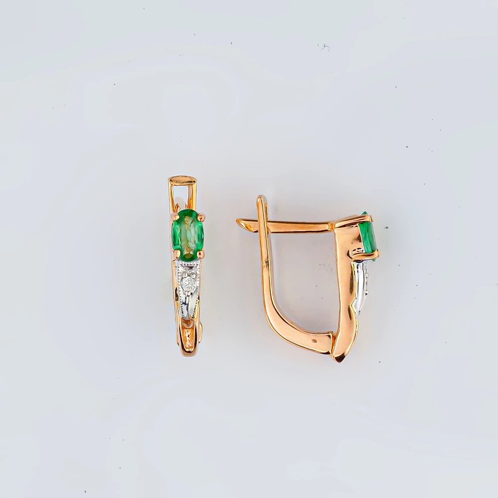 Серьги с изумрудом из красного золота 585 пробы 1