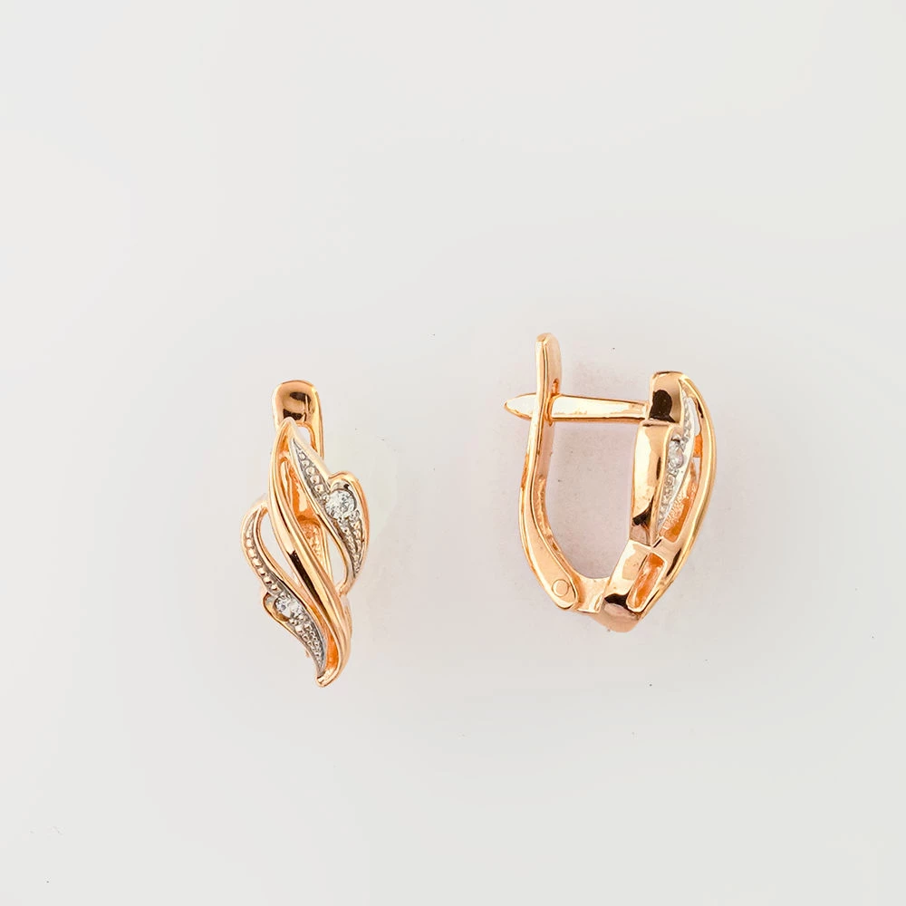 Серьги с фианитом из красного золота 585 пробы 1
