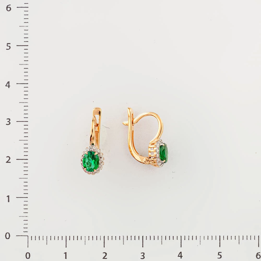 Серьги с изумрудом синтетическим из красного золота 585 пробы 2