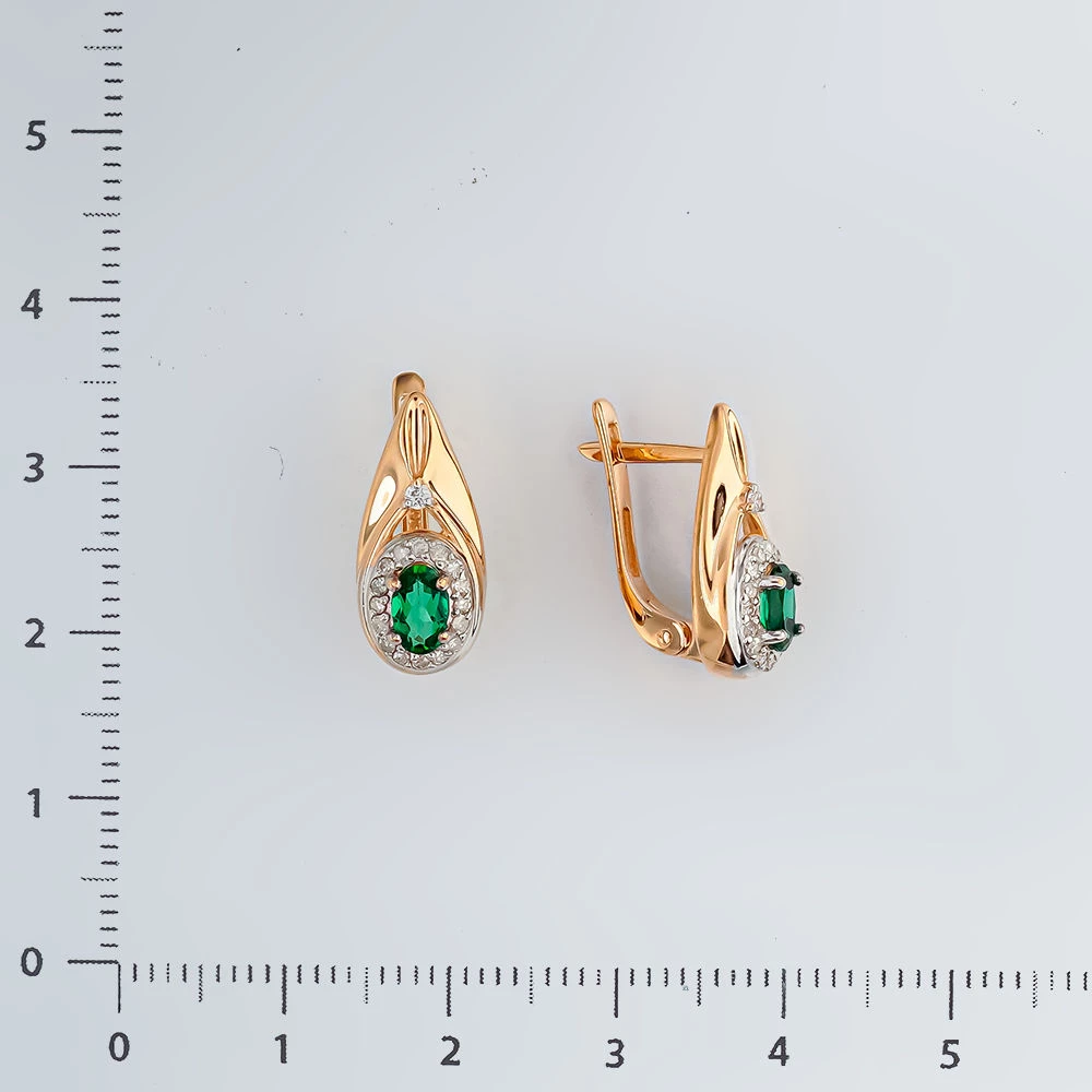 Серьги с изумрудом синтетическим из красного золота 585 пробы 2